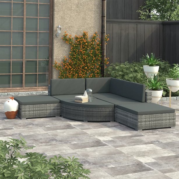 vidaXL 6-tlg. Garten-Lounge-Set mit Kissen Poly Rattan Grau