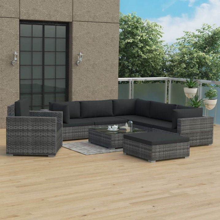 vidaXL 8-tlg. Garten-Lounge-Set mit Auflagen Poly Rattan Braun
