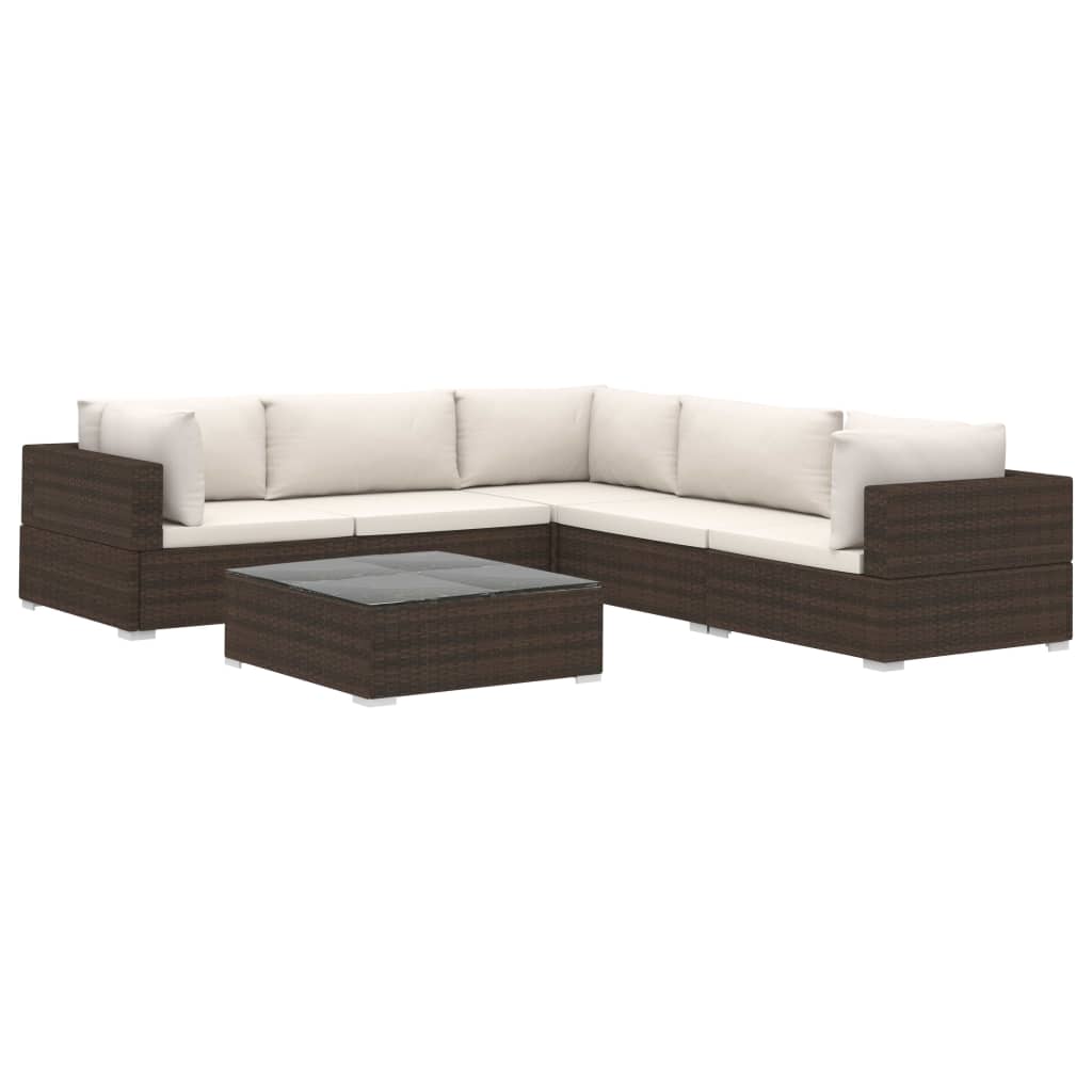 vidaXL 6-tlg. Garten-Lounge-Set mit Auflagen Poly Rattan Braun
