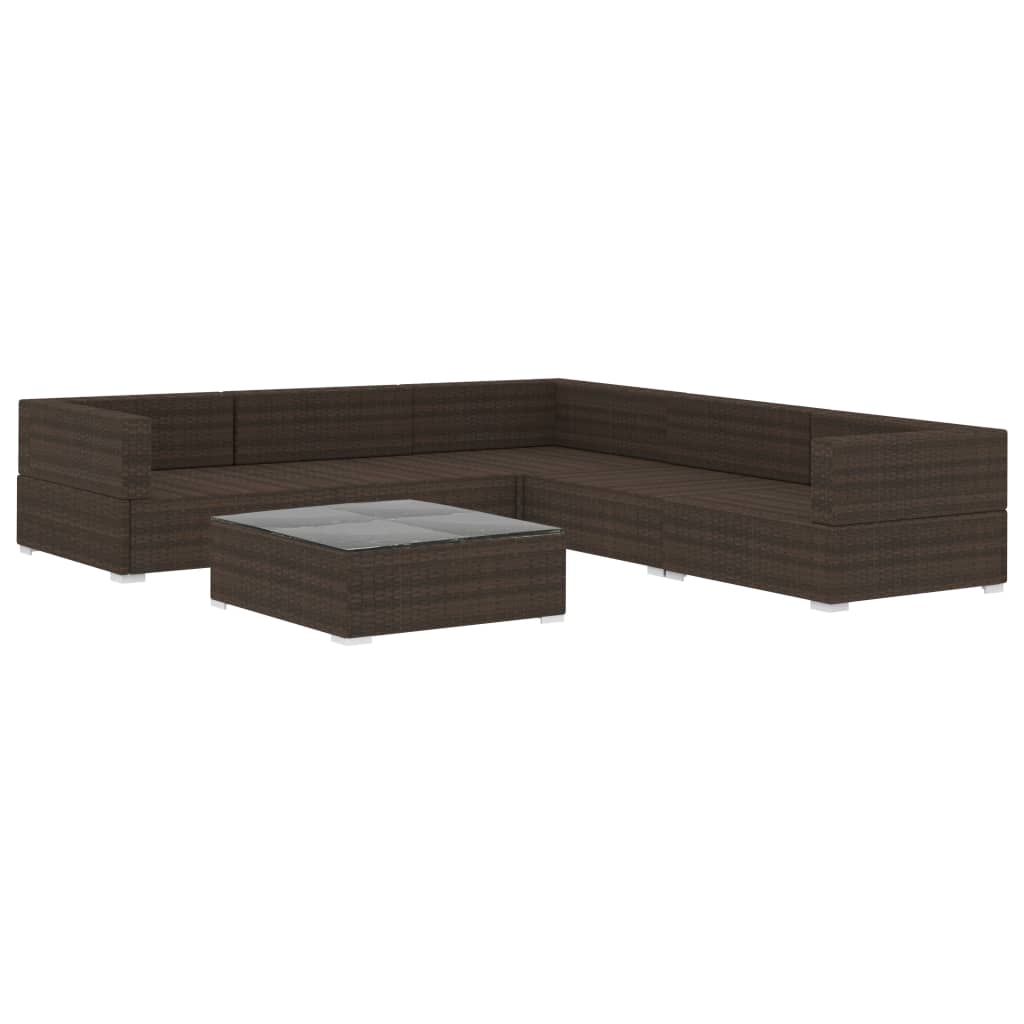 vidaXL 6-tlg. Garten-Lounge-Set mit Auflagen Poly Rattan Braun