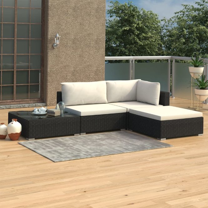vidaXL 4-tlg. Garten-Lounge-Set mit Auflagen Poly Rattan Braun