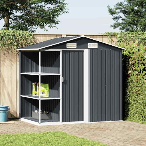 vidaXL Gartenhaus mit Regal Grau 205x130x183 cm Eisen