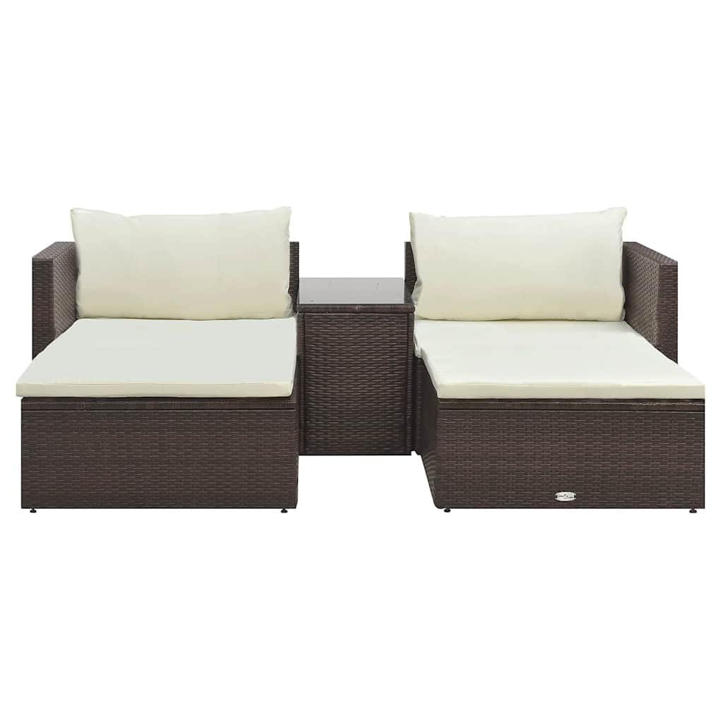 vidaXL 5-tlg. Garten-Lounge-Set mit Auflagen Poly Rattan Braun