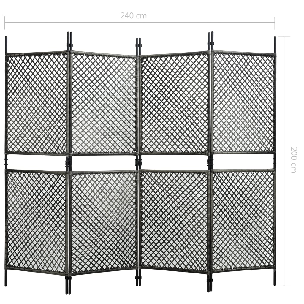 vidaXL 4-tlg. Raumteiler Poly Rattan Anthrazit 240 x 200 cm