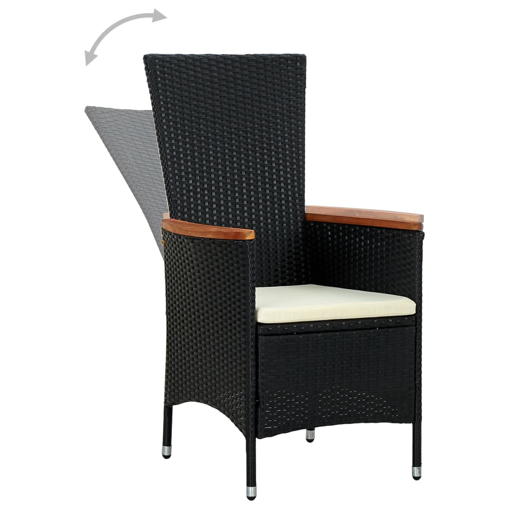 vidaXL 7-tlg. Garten-Essgruppe Poly Rattan Akazienholz Schwarz