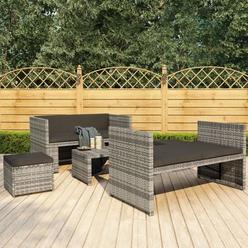 vidaXL 5-tlg. Garten-Lounge-Set mit Auflagen Poly Rattan Schwarz