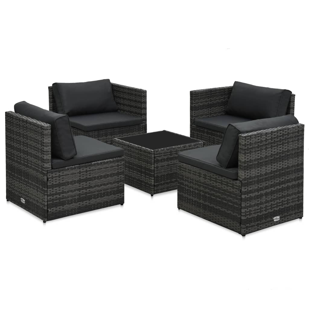 vidaXL 5-tlg. Garten-Lounge-Set mit Auflagen Poly Rattan Braun