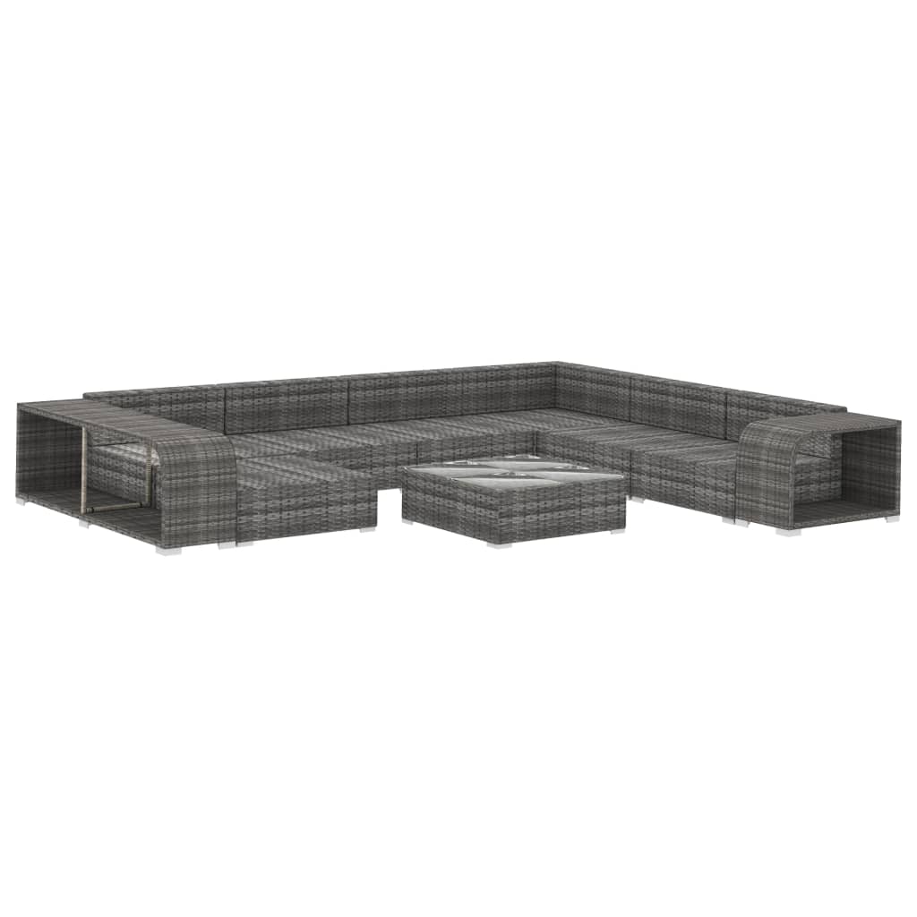vidaXL 10-tlg. Garten-Lounge-Set mit Auflagen Poly Rattan Grau