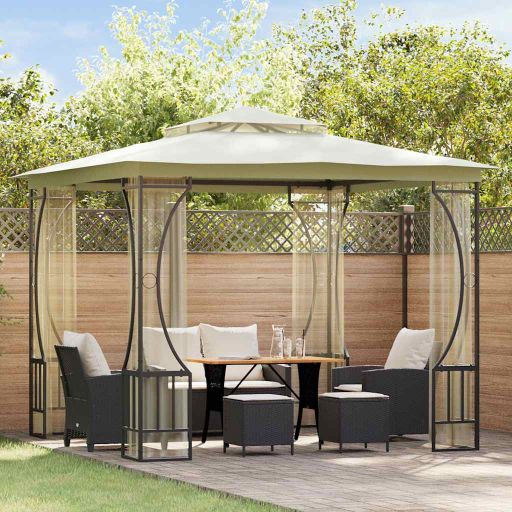 vidaXL Pavillon mit Netz 300x300x265 cm Creme