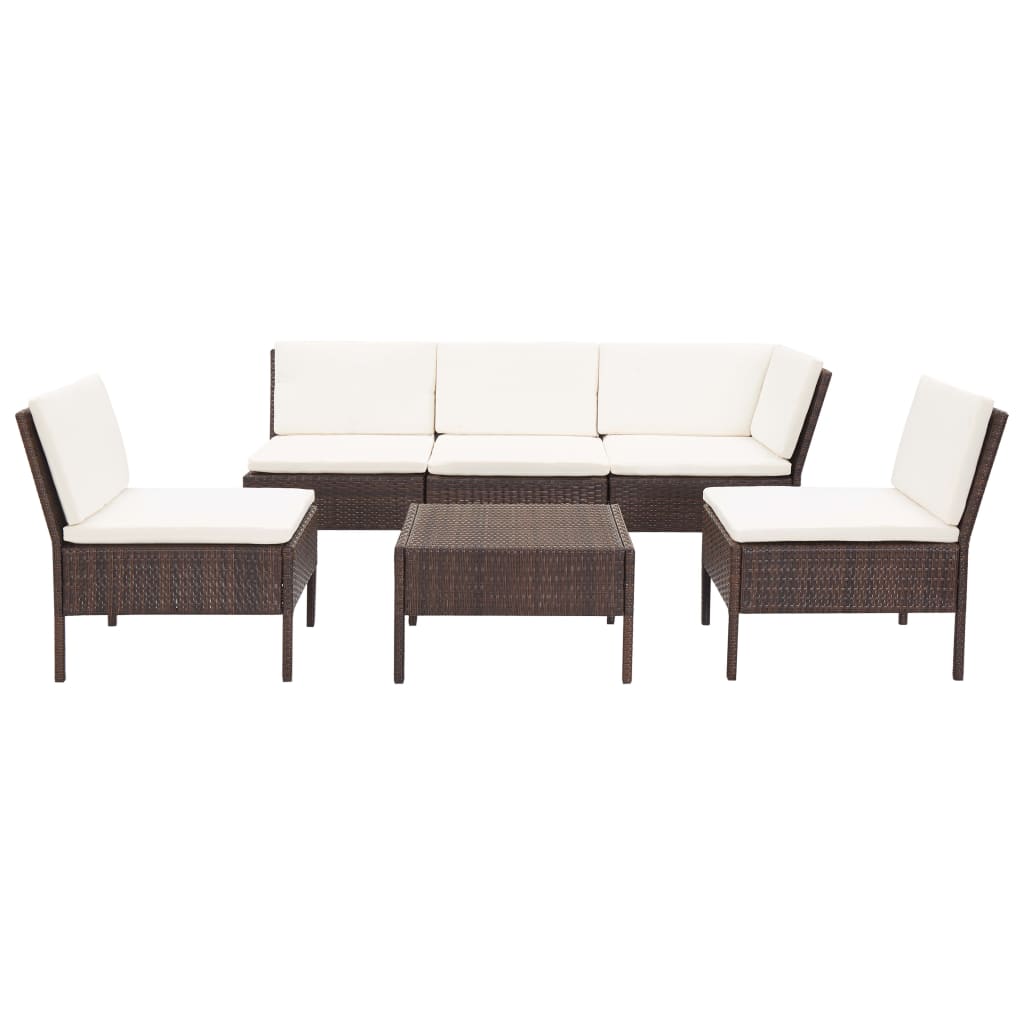 vidaXL 6-tlg. Garten-Lounge-Set mit Auflagen Poly Rattan Braun