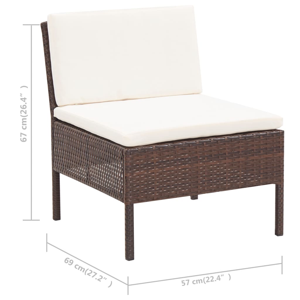 vidaXL 3-tlg. Garten-Lounge-Set mit Auflagen Poly Rattan Braun