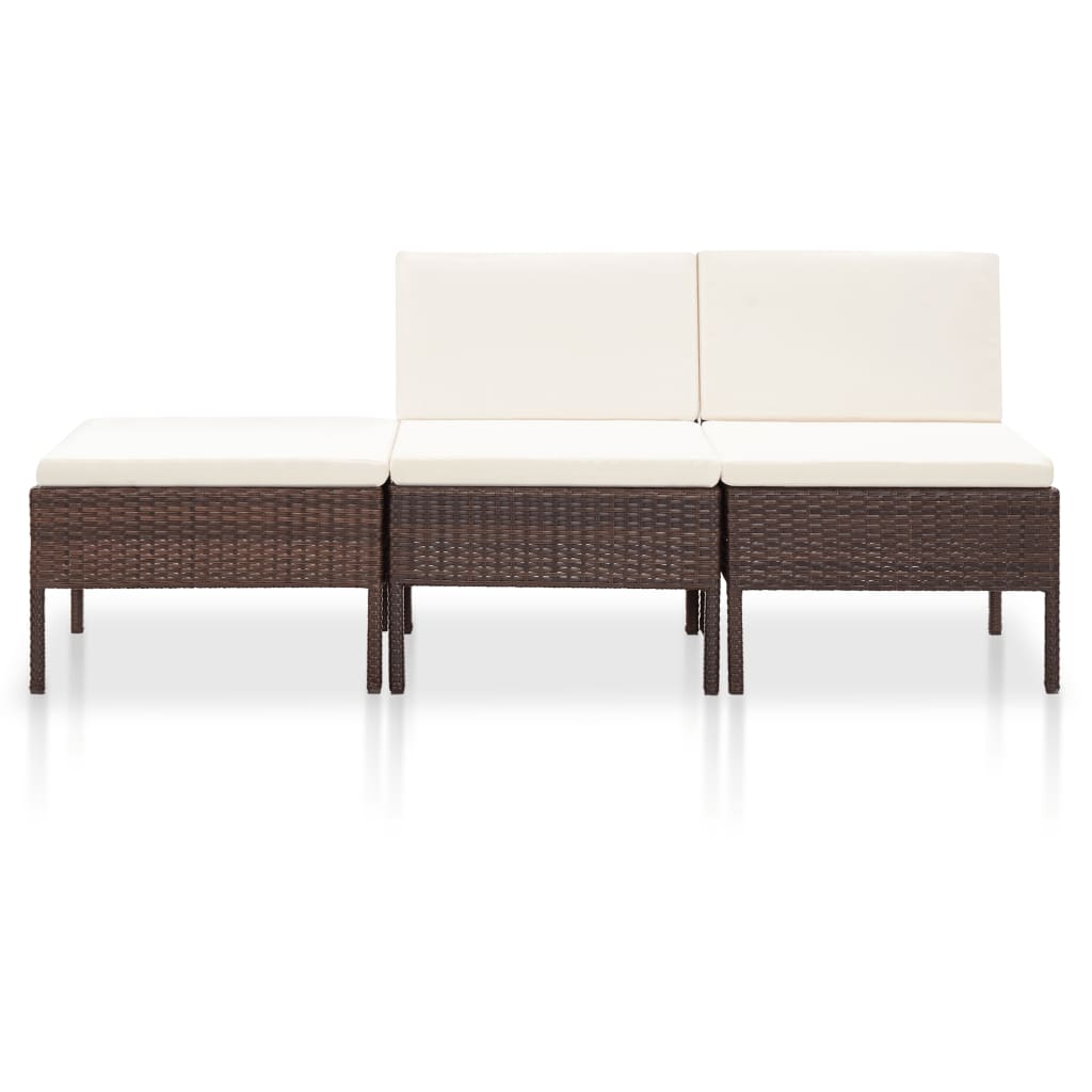 vidaXL 3-tlg. Garten-Lounge-Set mit Auflagen Poly Rattan Braun