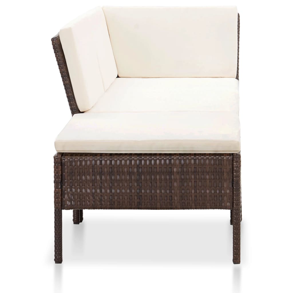 vidaXL 3-tlg. Garten-Lounge-Set mit Auflagen Poly Rattan Braun