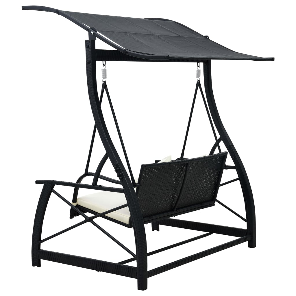 vidaXL Hollywoodschaukel 3-Sitzer mit Dach Poly Rattan Schwarz