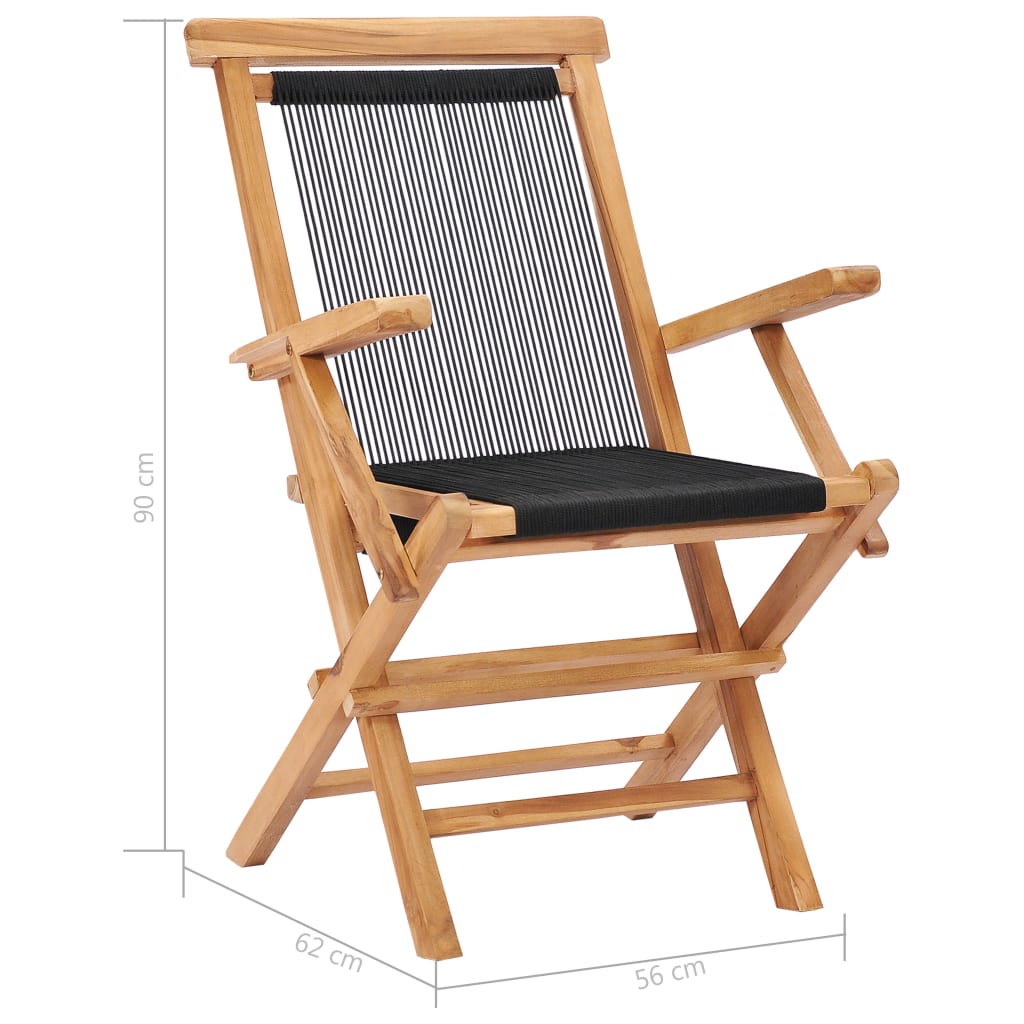 vidaXL Klappbare Gartenstühle 2 Stk. Massivholz Teak und Seil