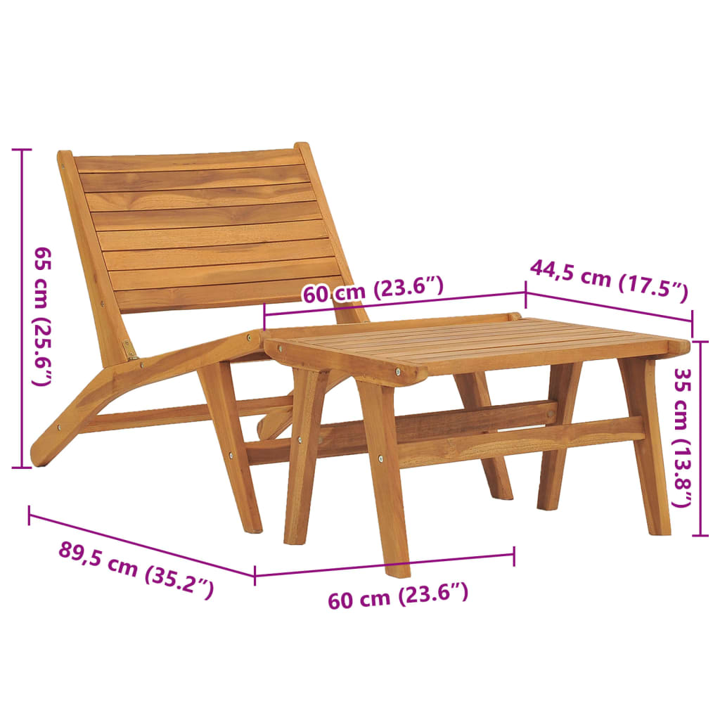 vidaXL Gartenstuhl mit Fußablage Massivholz Teak