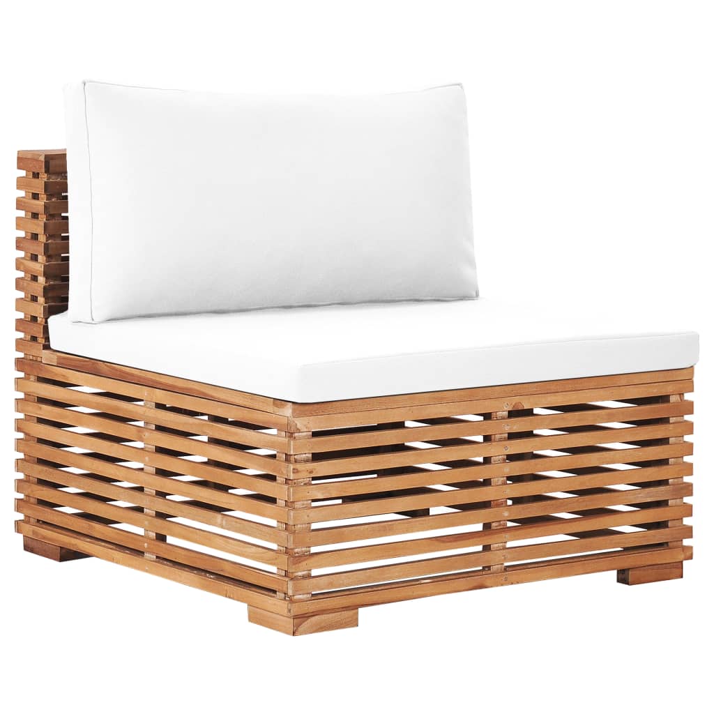 Gartentisch und Fußhocker Set mit Creme Kissen Teak Massivholz