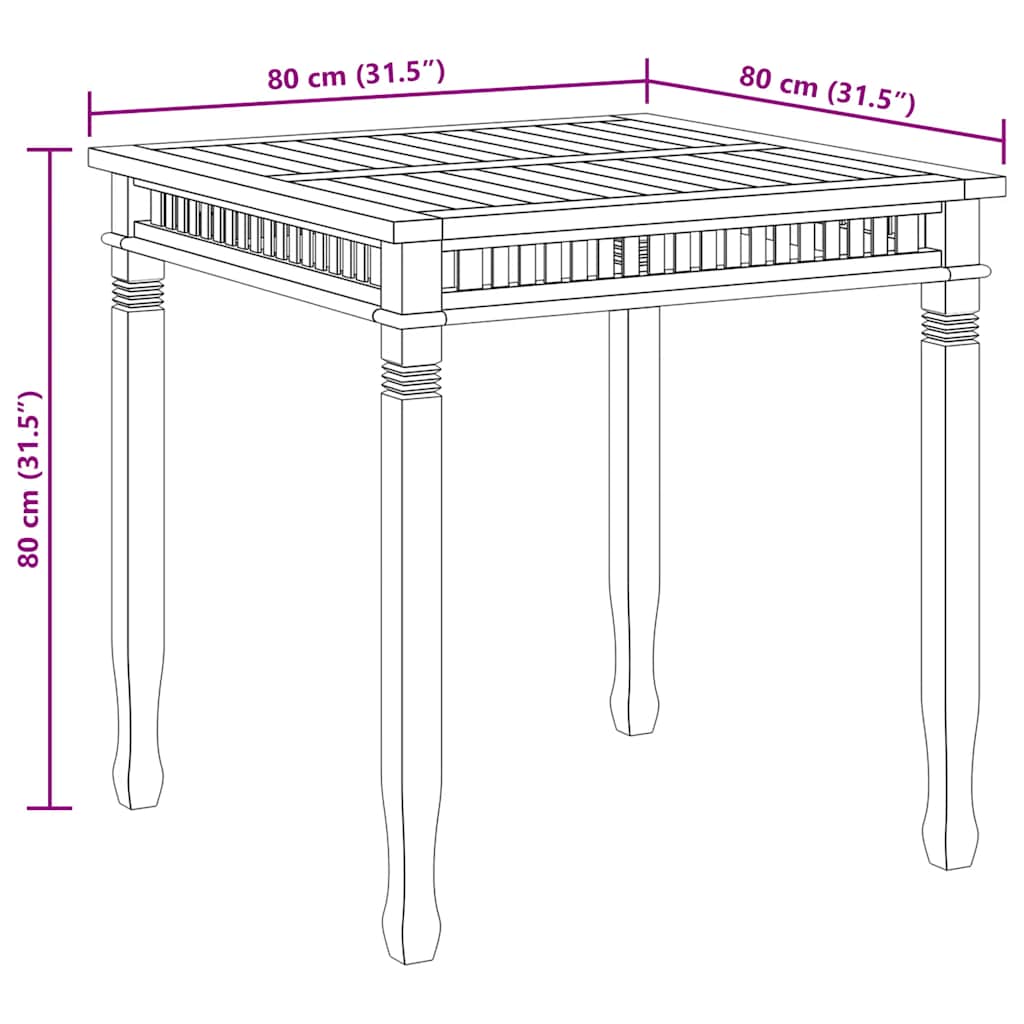 vidaXL Garten-Esstisch 80x80x80 cm Massivholz Teak