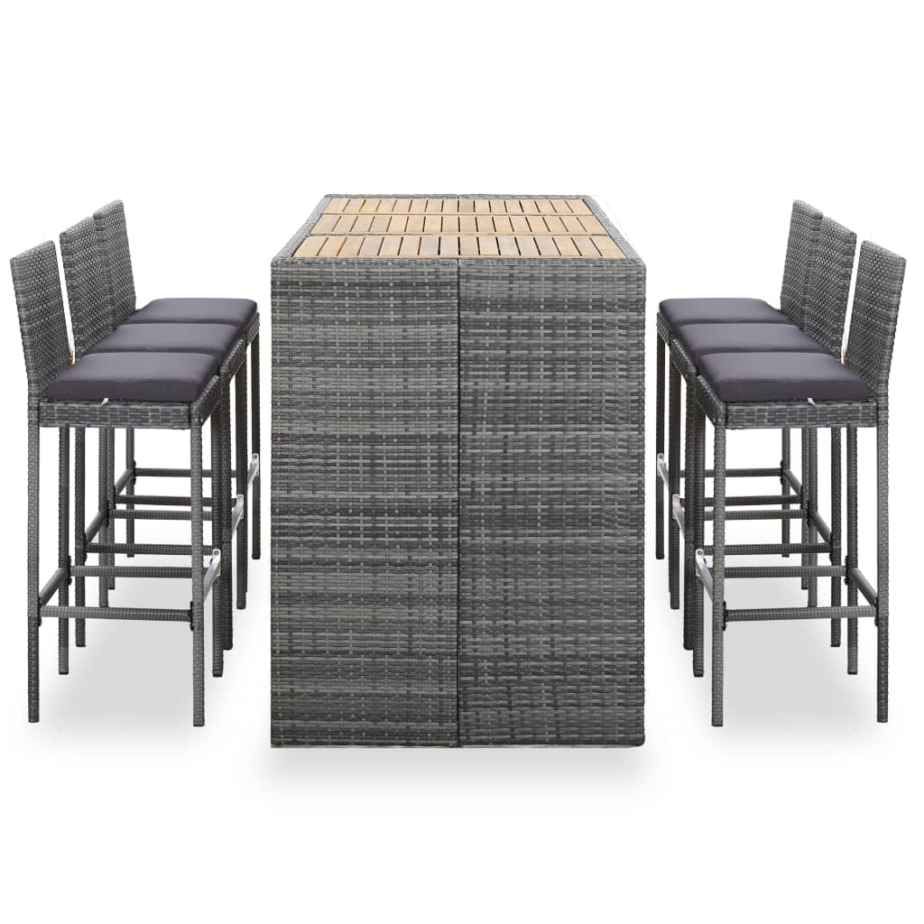 vidaXL 7-tlg. Gartenbar-Set mit Kissen Poly-Rattan Schwarz