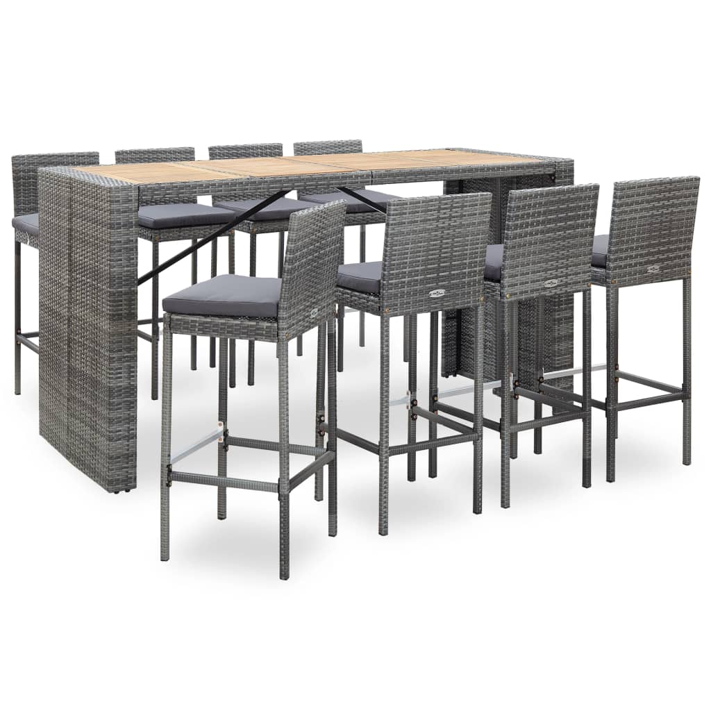 vidaXL 5-tlg. Garten-Bar-Set Poly Rattan und Akazienholz Schwarz