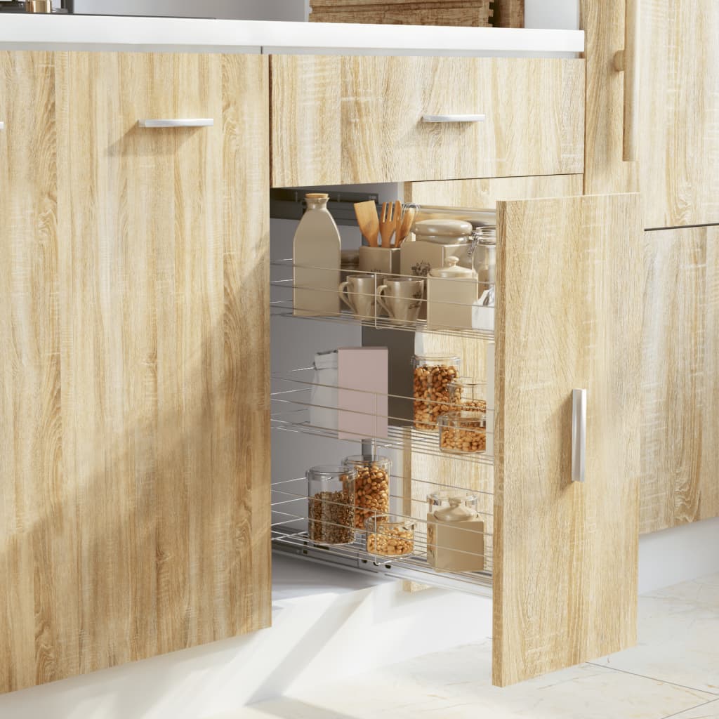 vidaXL 3-stufiger Küchen-Drahtkorb Ausziehbar Silbern 47x15,5x55,5 cm