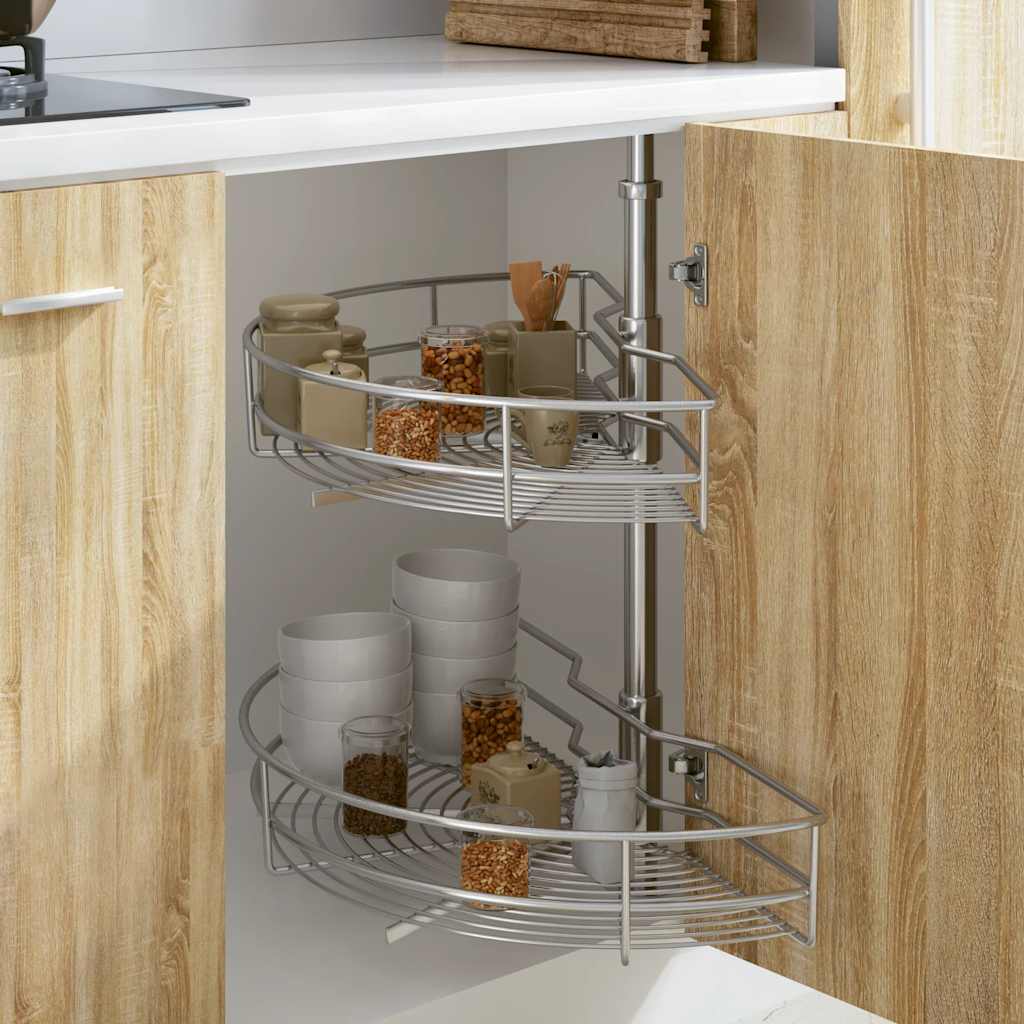 vidaXL 2-stufiger Küchen-Drahtkorb Silbern 180 Grad 75x38x80 cm