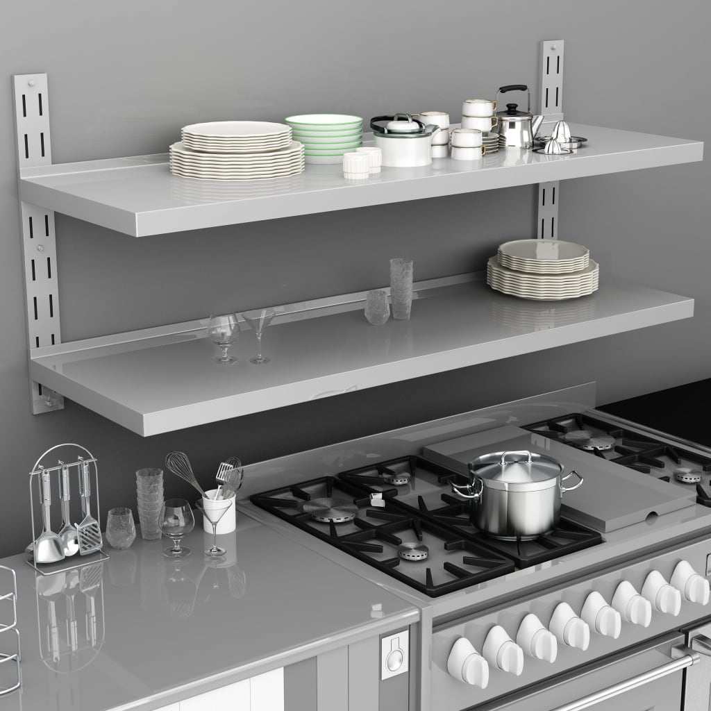 vidaXL Schweberegale mit 2 Böden 2 Stk. Edelstahl 200x30 cm