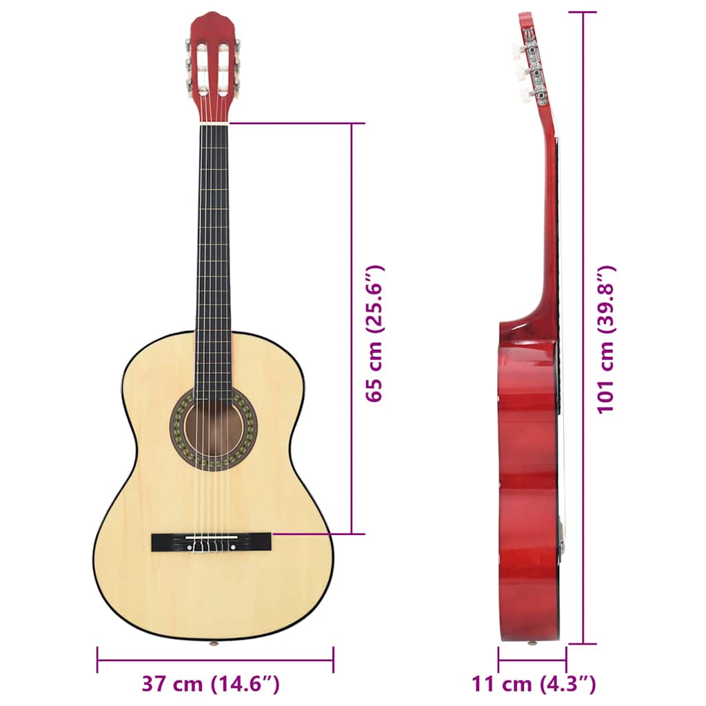 vidaXL 12.-tlg. Klassische Gitarre Set für Anfänger 4/4 39"