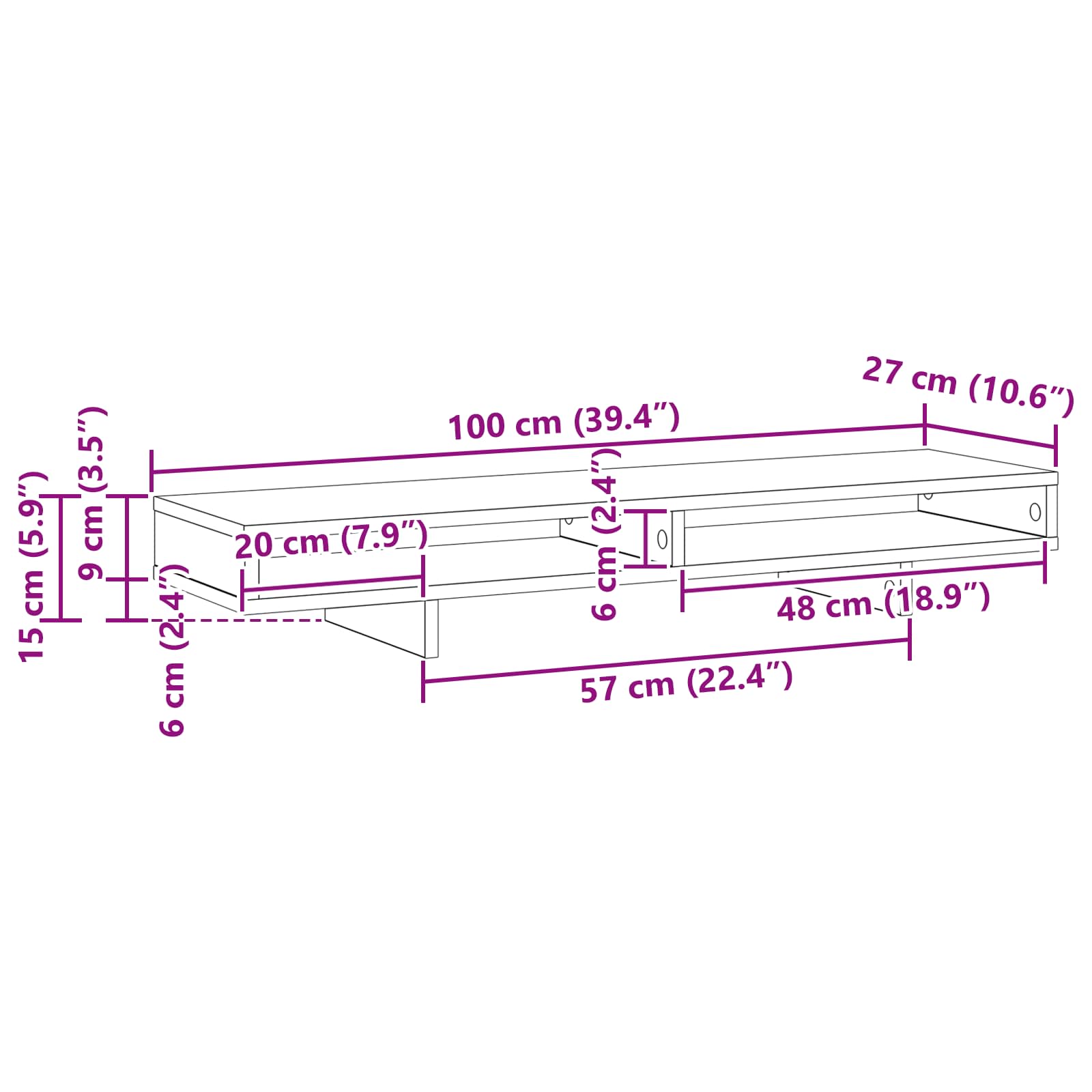 vidaXL Monitor Halterung Schwarz 100 x 27 x 13 cm Holzwerkstoff