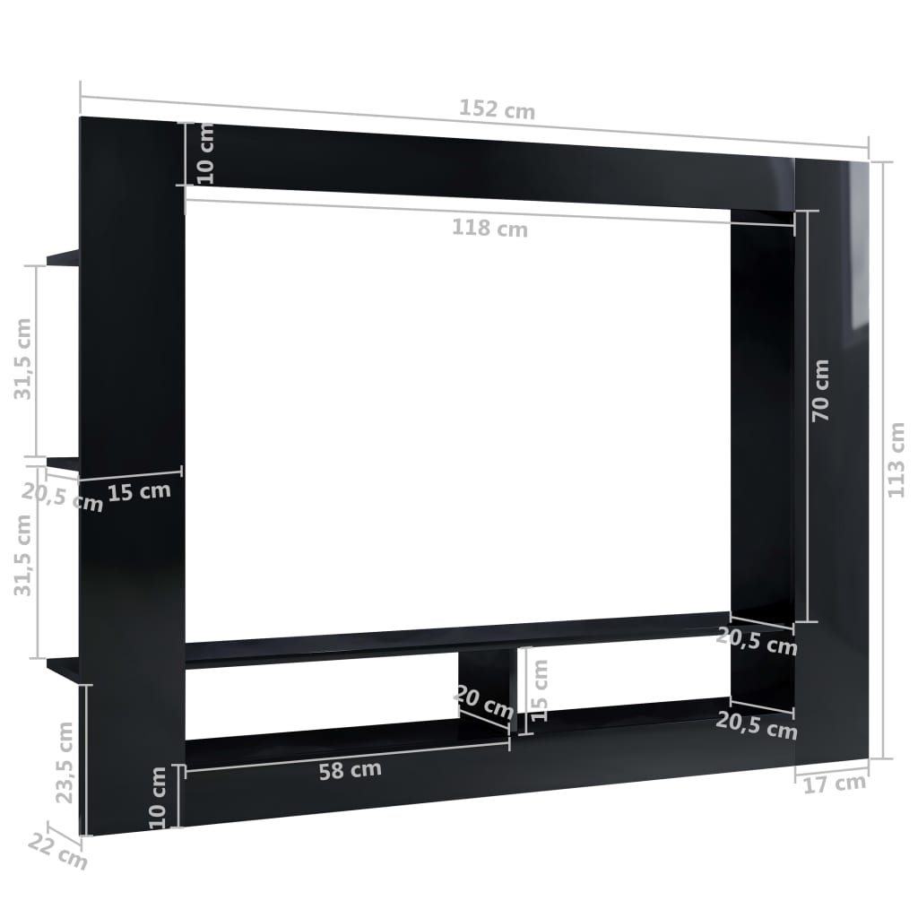 vidaXL TV-Schrank Hochglanz-Schwarz 152x22x113 cm Holzwerkstoff