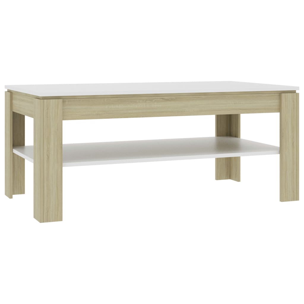 vidaXL Couchtisch Weiß und Sonoma-Eiche 110x60x47 cm Holzwerkstoff