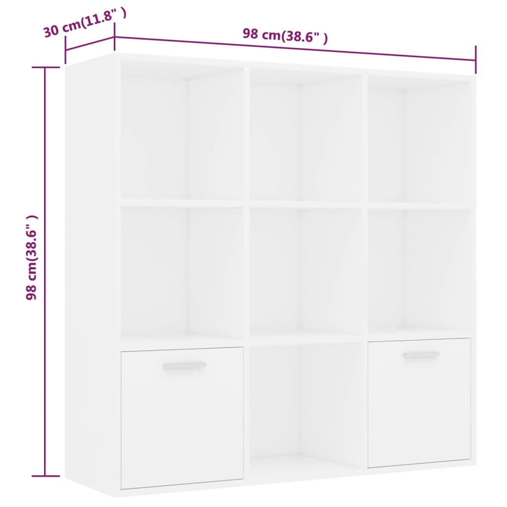 vidaXL Bücherregal Weiß 98x30x98 cm Holzwerkstoff
