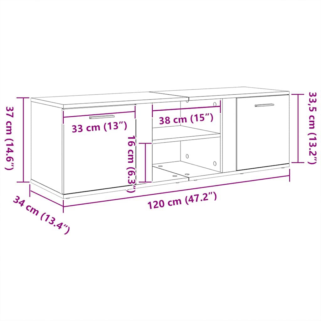 vidaXL TV-Schrank Weiß 120x34x37 cm Holzwerkstoff