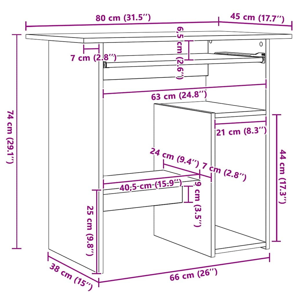 vidaXL Schreibtisch Weiß 80x45x74 cm Holzwerkstoff
