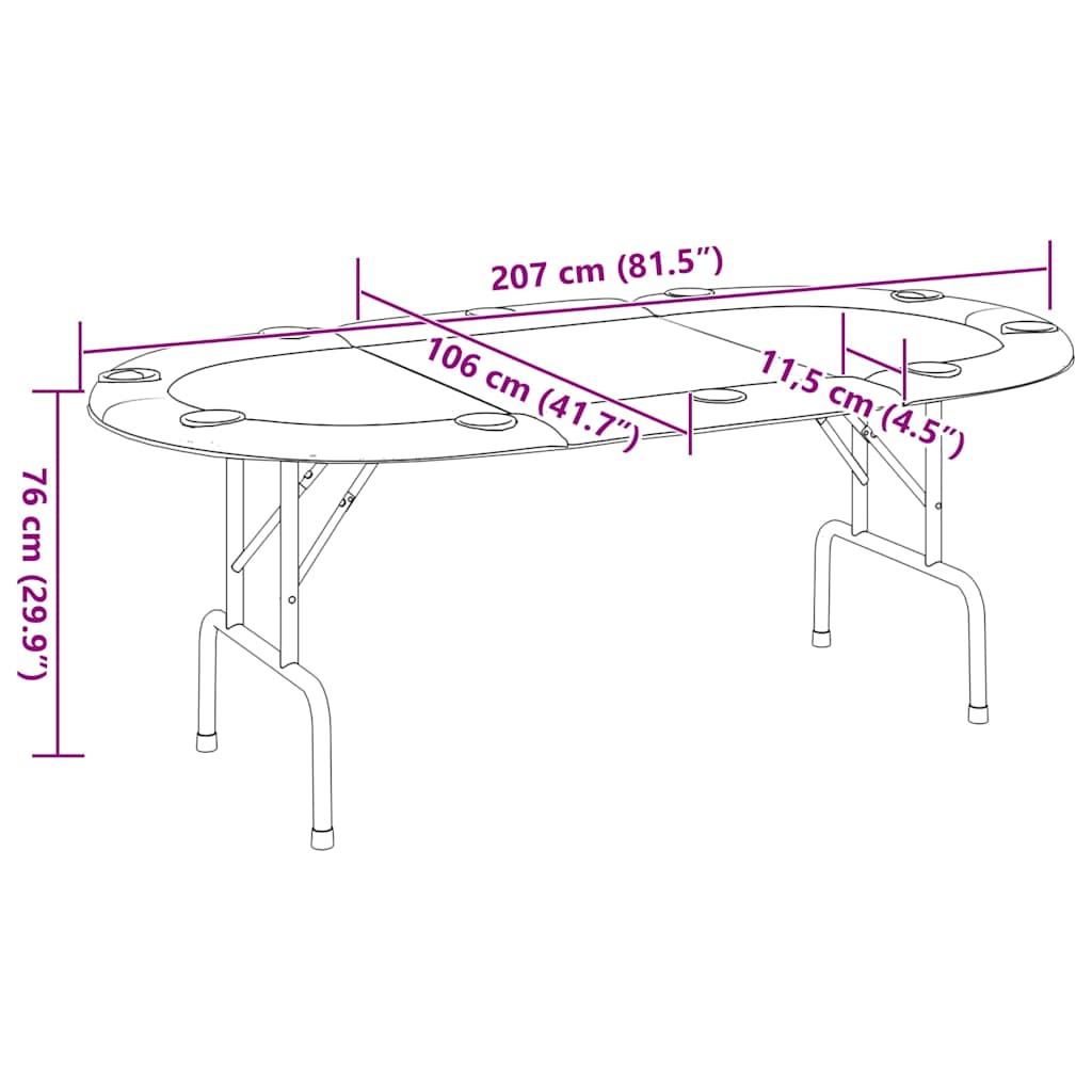 Pokertisch Klappbar 10 Spieler Grün 207x106x76 cm