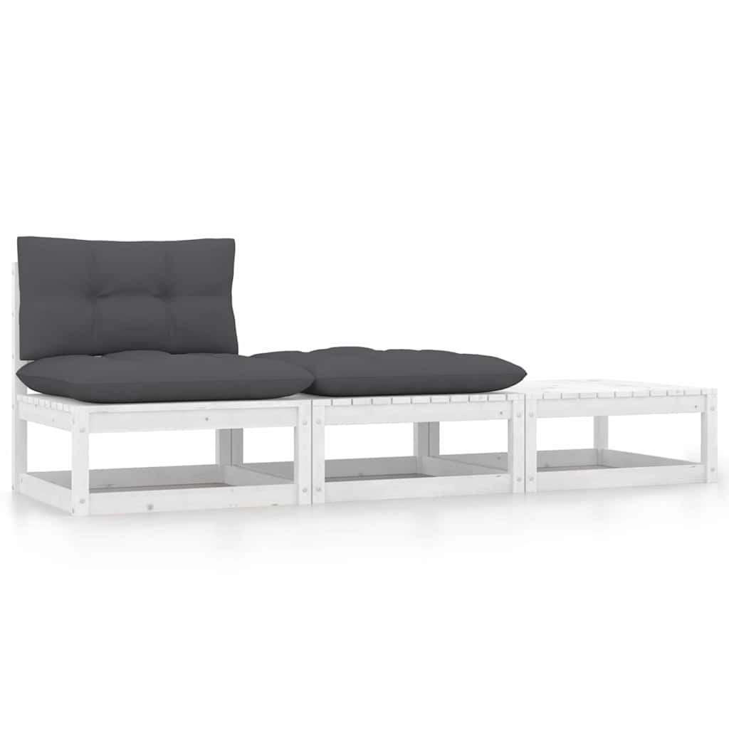Garten-Mittelsofa mit Anthrazit Kissen Weiß Massivholz Kiefer