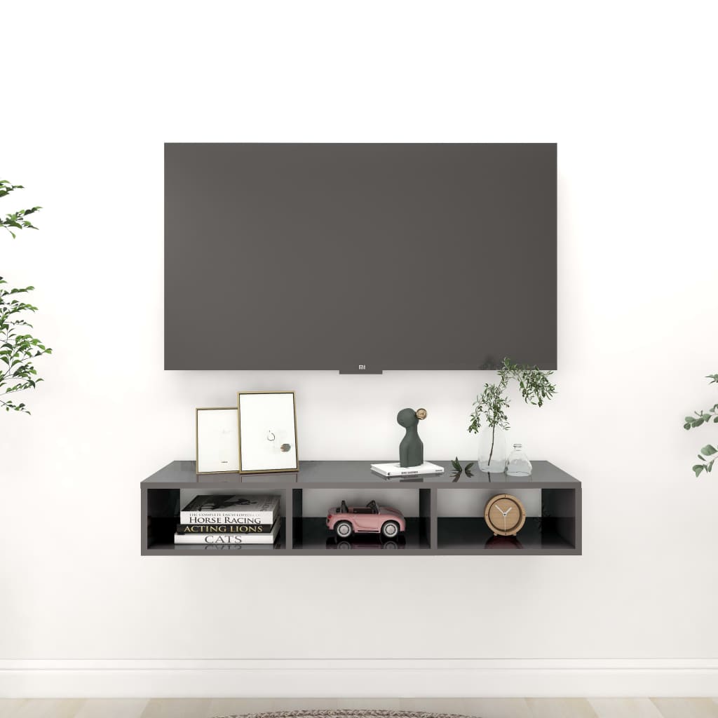 Wandregal Hochglanz-Grau 102x30x17 cm Holzwerkstoff