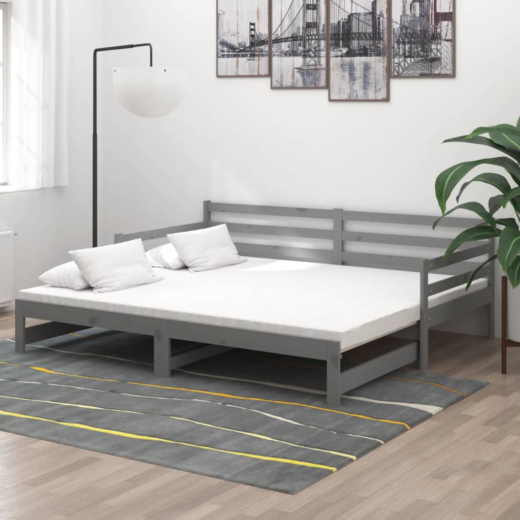 Tagesbett Ausziehbar Weiß Kiefer Massivholz 2x(90x200) cm