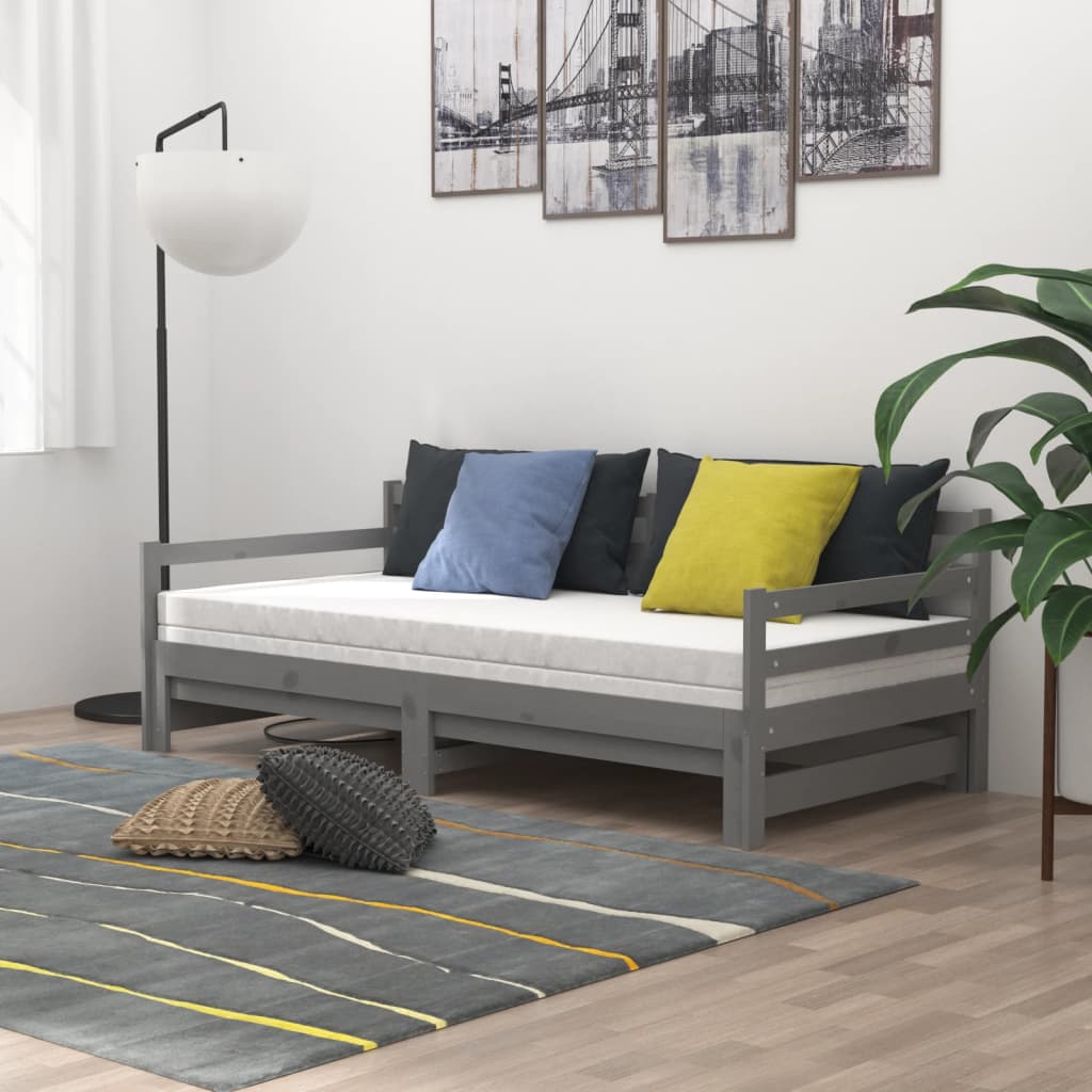 Tagesbett Ausziehbar Weiß Kiefer Massivholz 2x(90x200) cm