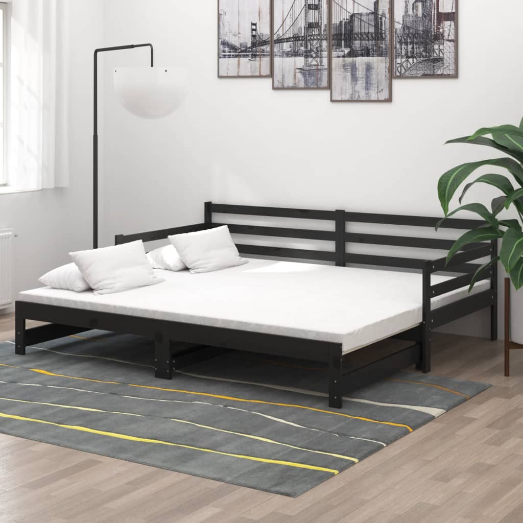 Tagesbett Ausziehbar Weiß Kiefer Massivholz 2x(90x200) cm