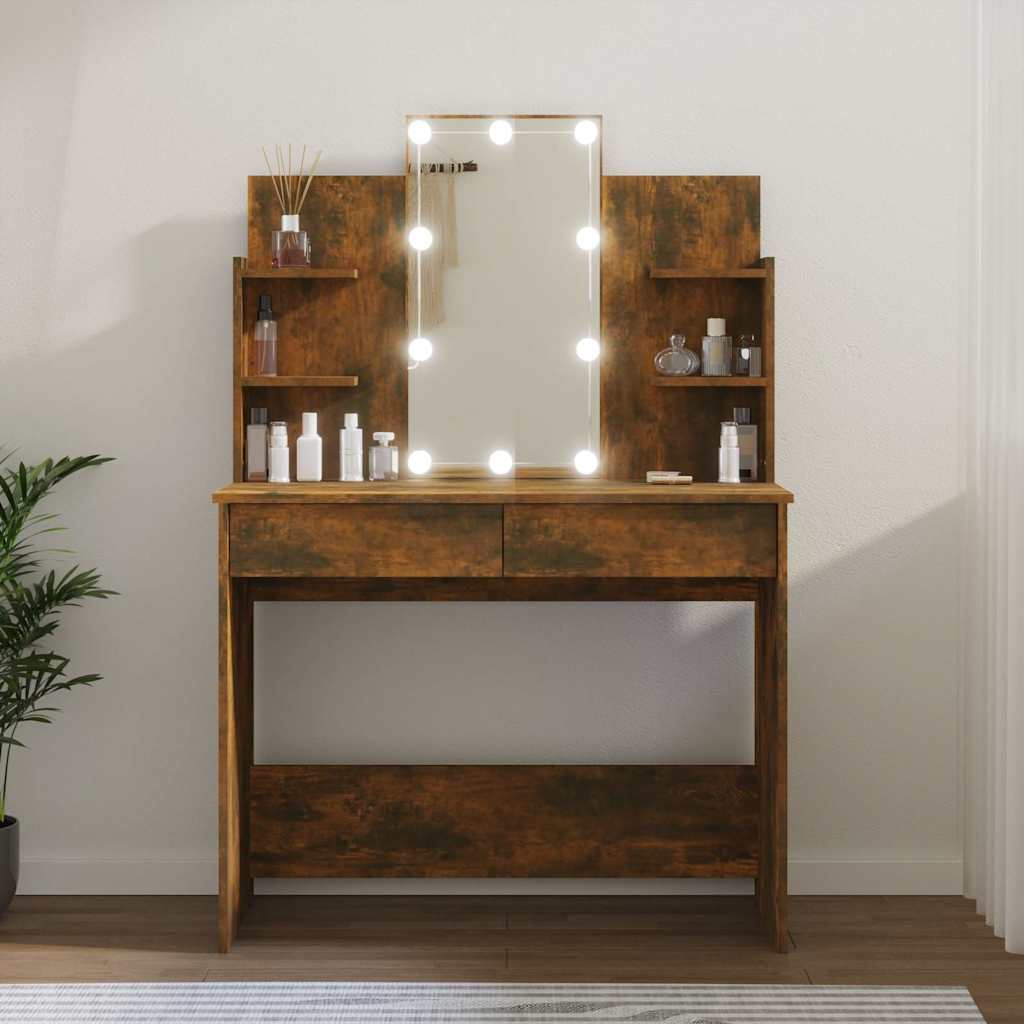 Schminktisch mit LED Betongrau 96x40x142 cm