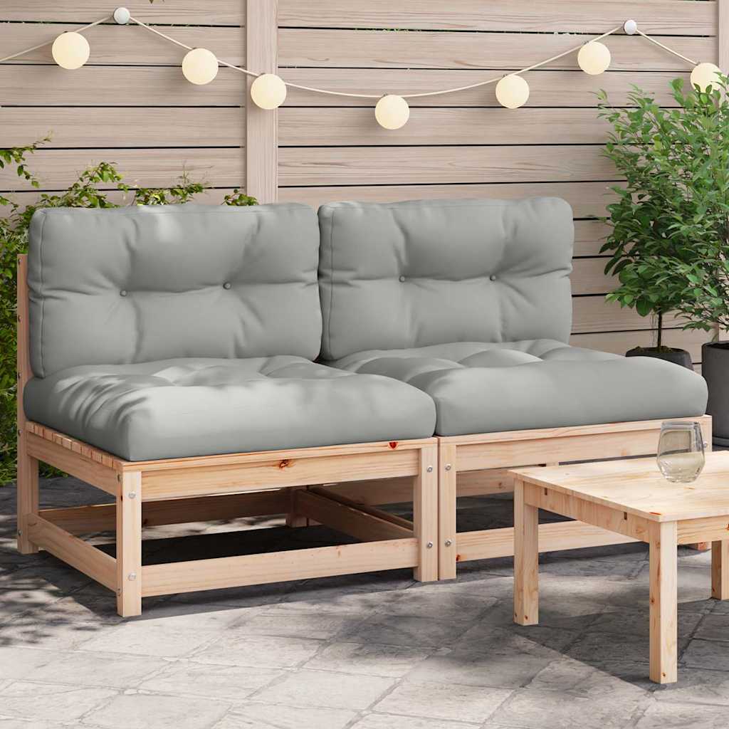 Garten-Mittelsofa mit Anthrazit Kissen Weiß Massivholz Kiefer