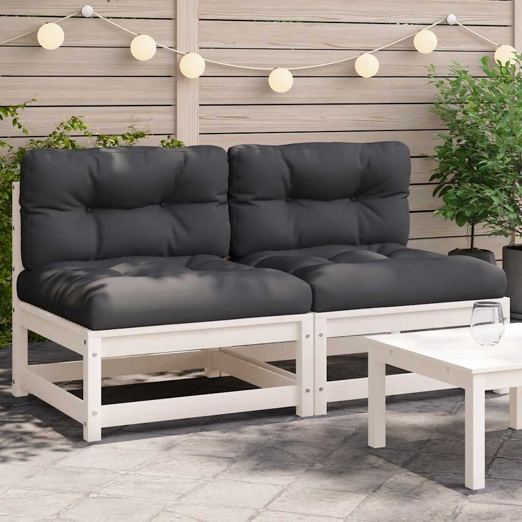 Garten-Mittelsofa mit Anthrazit Kissen Weiß Massivholz Kiefer