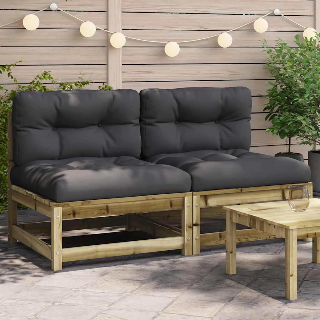 Garten-Mittelsofa mit Anthrazit Kissen Weiß Massivholz Kiefer
