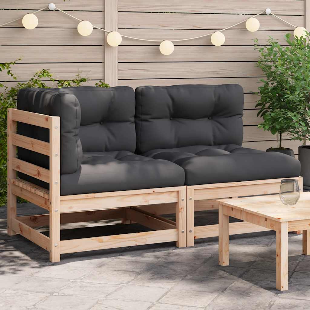 Garten-Mittelsofa mit Anthrazit Kissen Weiß Massivholz Kiefer