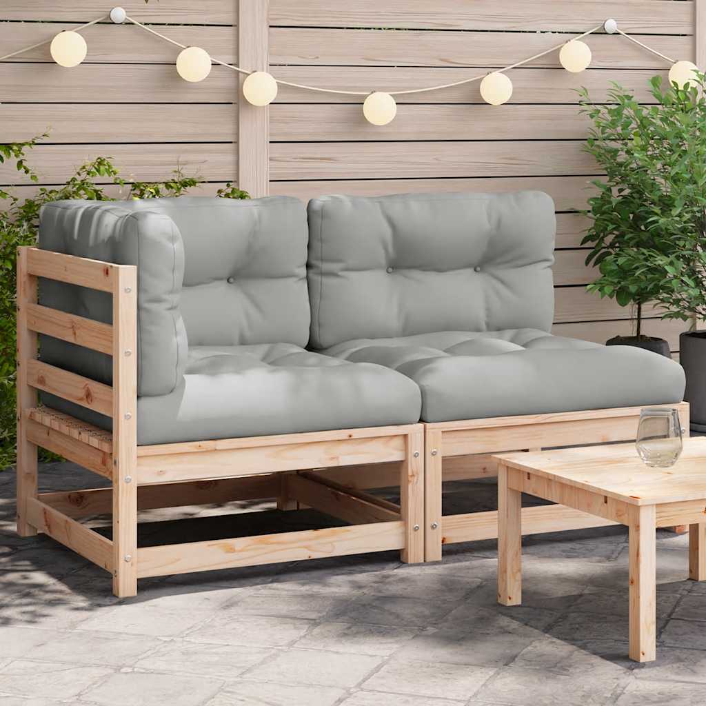 Garten-Mittelsofa mit Anthrazit Kissen Weiß Massivholz Kiefer