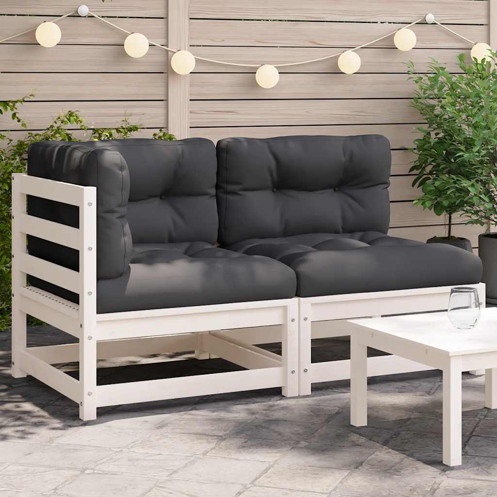 Garten-Mittelsofa mit Anthrazit Kissen Weiß Massivholz Kiefer
