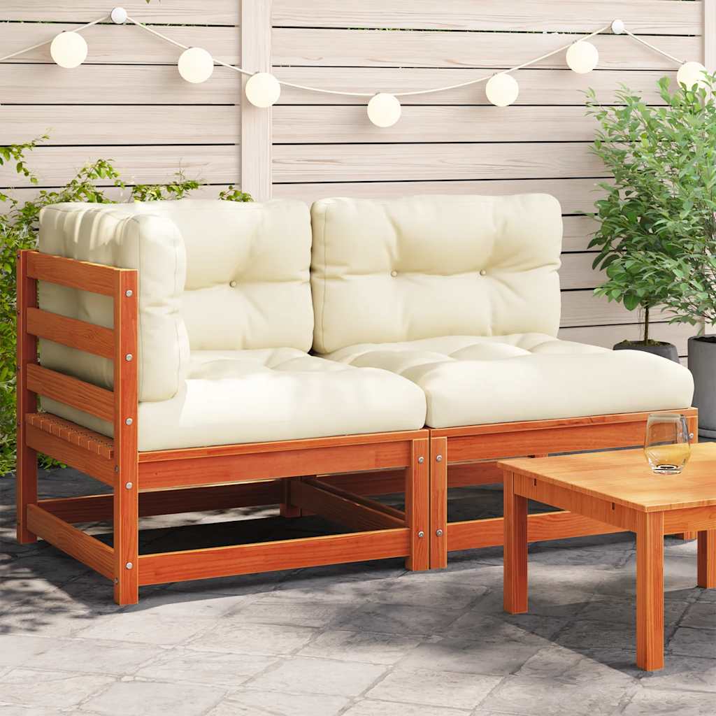 Garten-Mittelsofa mit Anthrazit Kissen Weiß Massivholz Kiefer