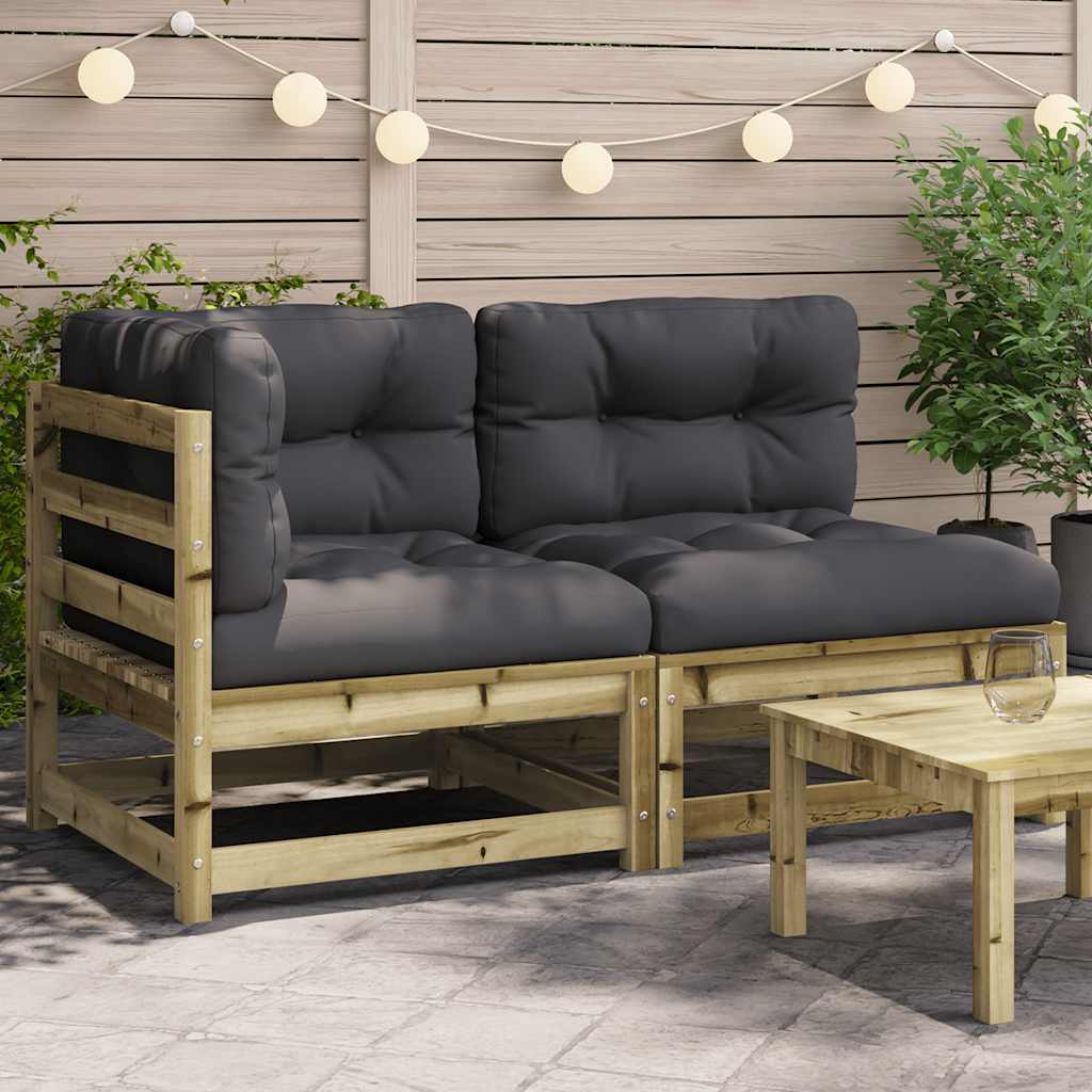 Garten-Mittelsofa mit Anthrazit Kissen Weiß Massivholz Kiefer