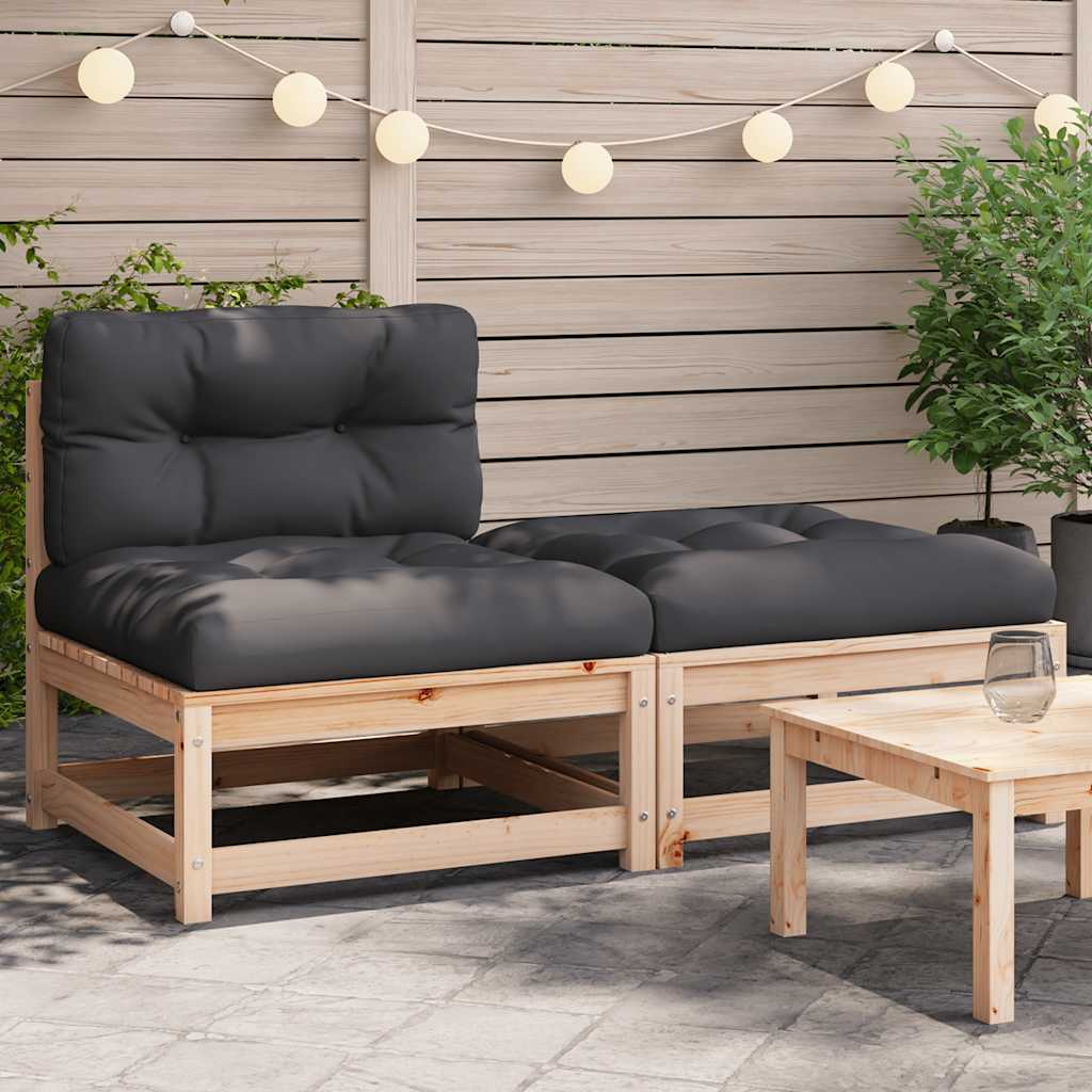 Garten-Mittelsofa mit Anthrazit Kissen Weiß Massivholz Kiefer